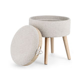 Taburet gri deschis din poliester bouclé, MDF si lemn Ø39 cm Zoya Bizzotto